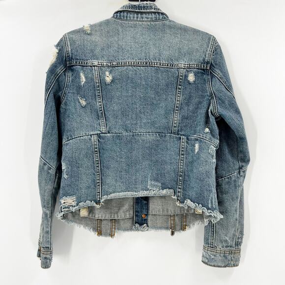 BlankNYC Blue Distressed Denim Jacket S - Picture 3 of 5